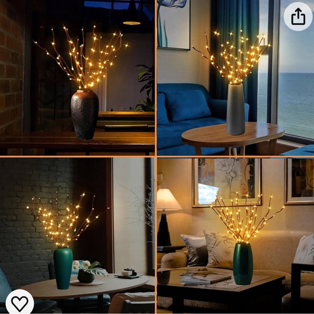 4 connected LED lit branches for everyday decor. USB or plug in